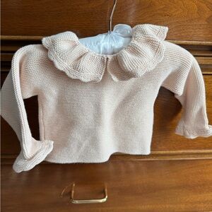 Zara Cream Knit Sweater with Ruffled Collar & matching bonnet